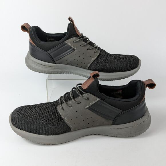 Skechers Mens Sz 10 Sneakers Delson Black Trainers Air-Cooled Memory Foam Gray - Picture 1 of 12